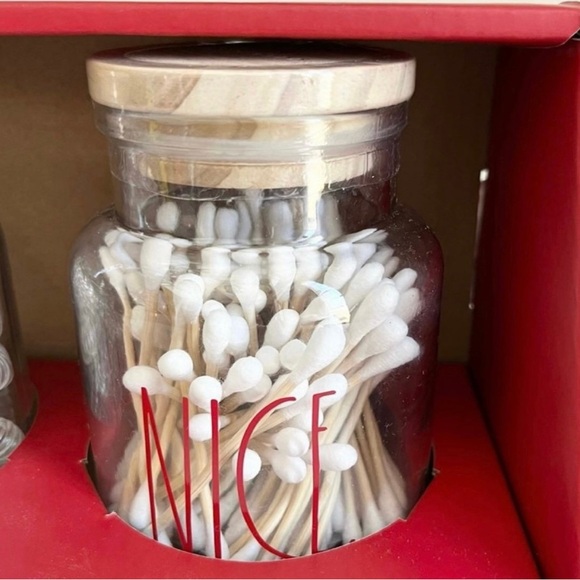 Rae Dunn Naughty and Nice Hair Ties and Cotton Swabs Christmas Glass Jar Set - Picture 4 of 6